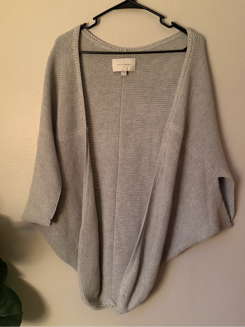 Brochu Walker Linen Cotton Knit Cardigan Gray Open Front Draped Dolman Sleeve S